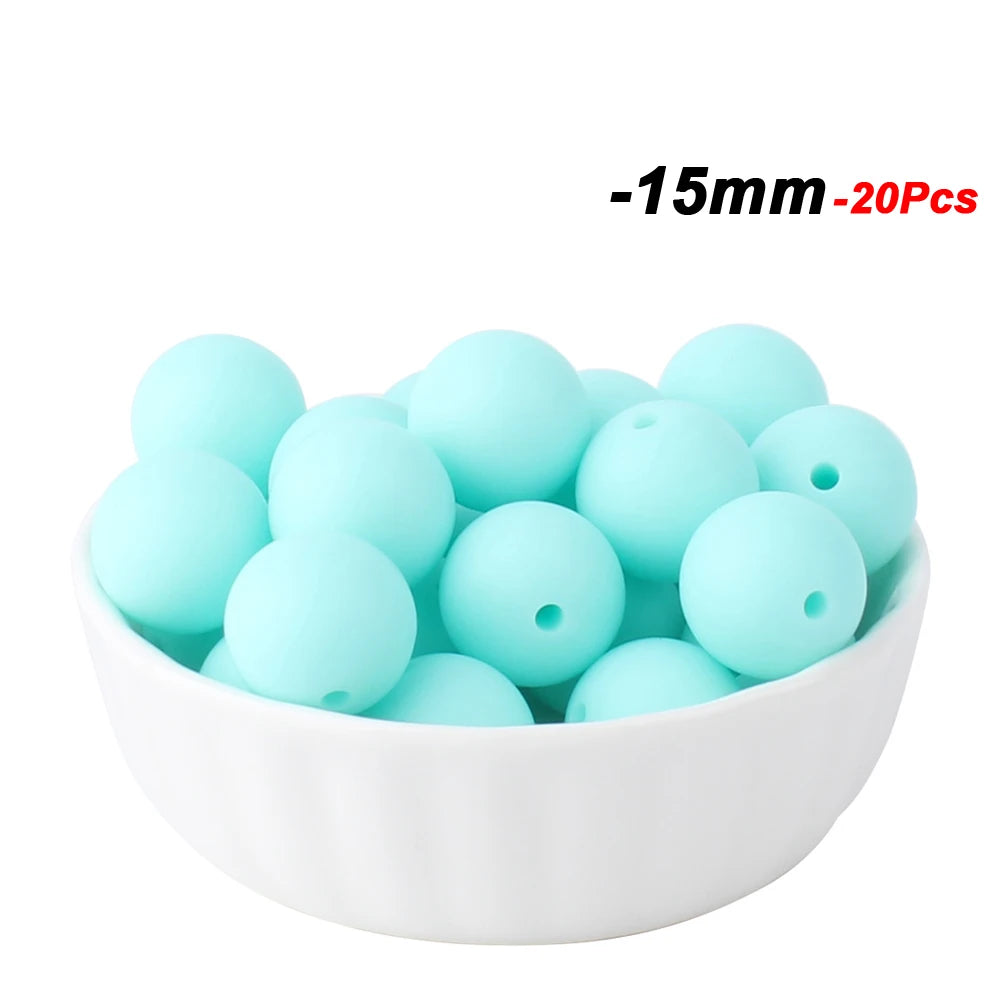 20pcs 15mm Baby Round Silicone Beads Food Grade DIY Teethers Toys Nipple Holder Pacifier Chain BPA Free Silicone Teething Beads