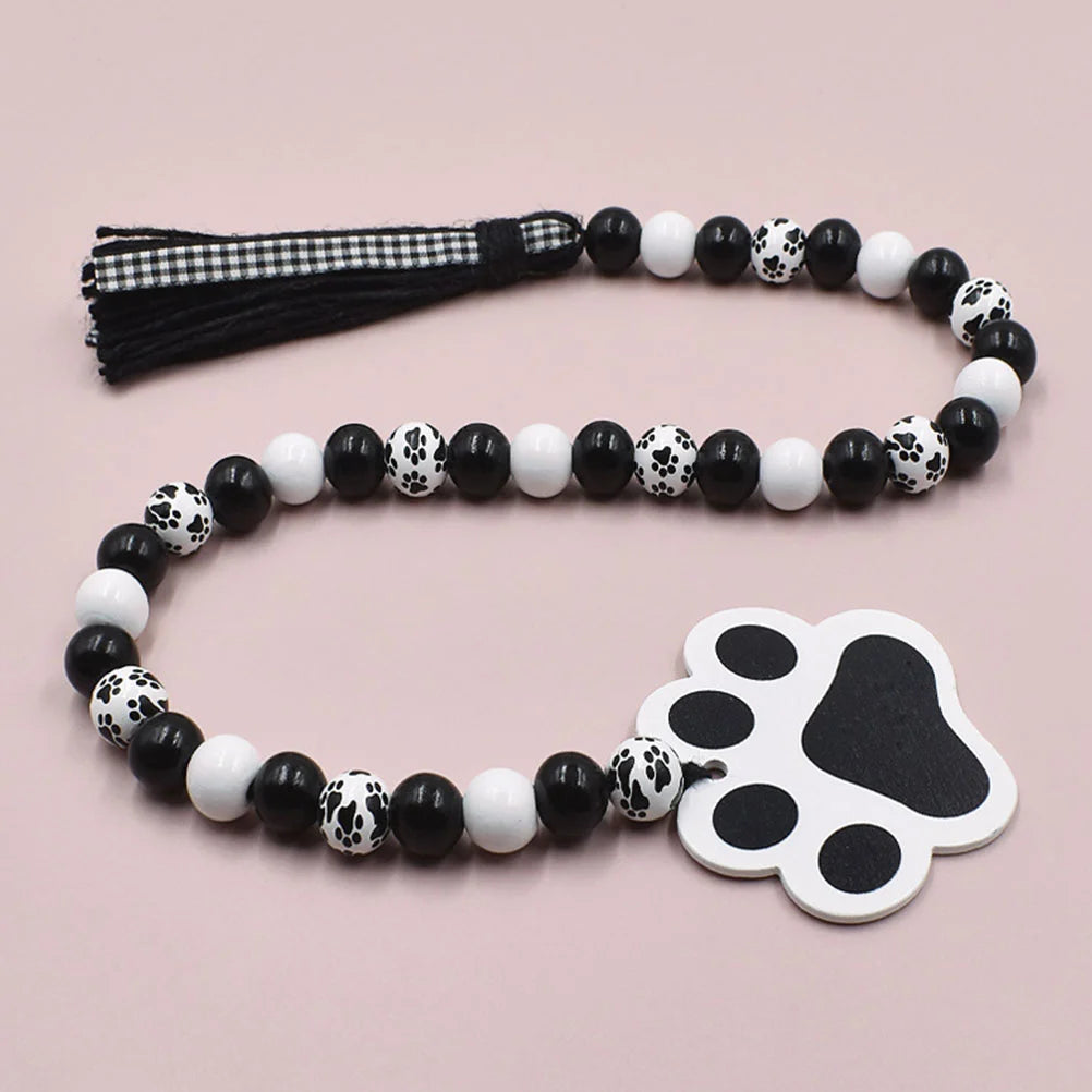 Garland Hanging Beaded Decoration Wood Pendant Dog Paw Beads Wreath Tassel Wooden Home Wall Decorative Ornament