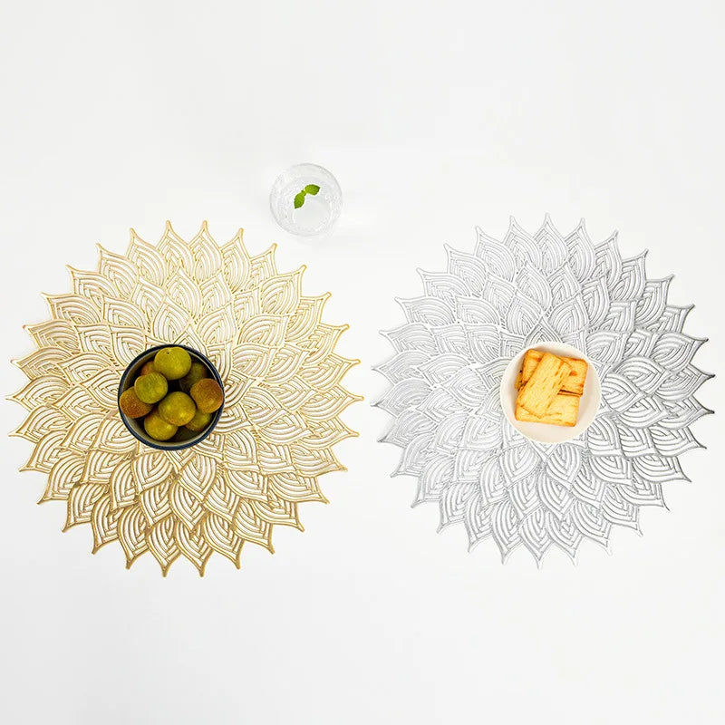 Hemasa Set of 6 Gold Sunflower Coasters PVC Hollowed-Out Placemats - Available in 2 colours