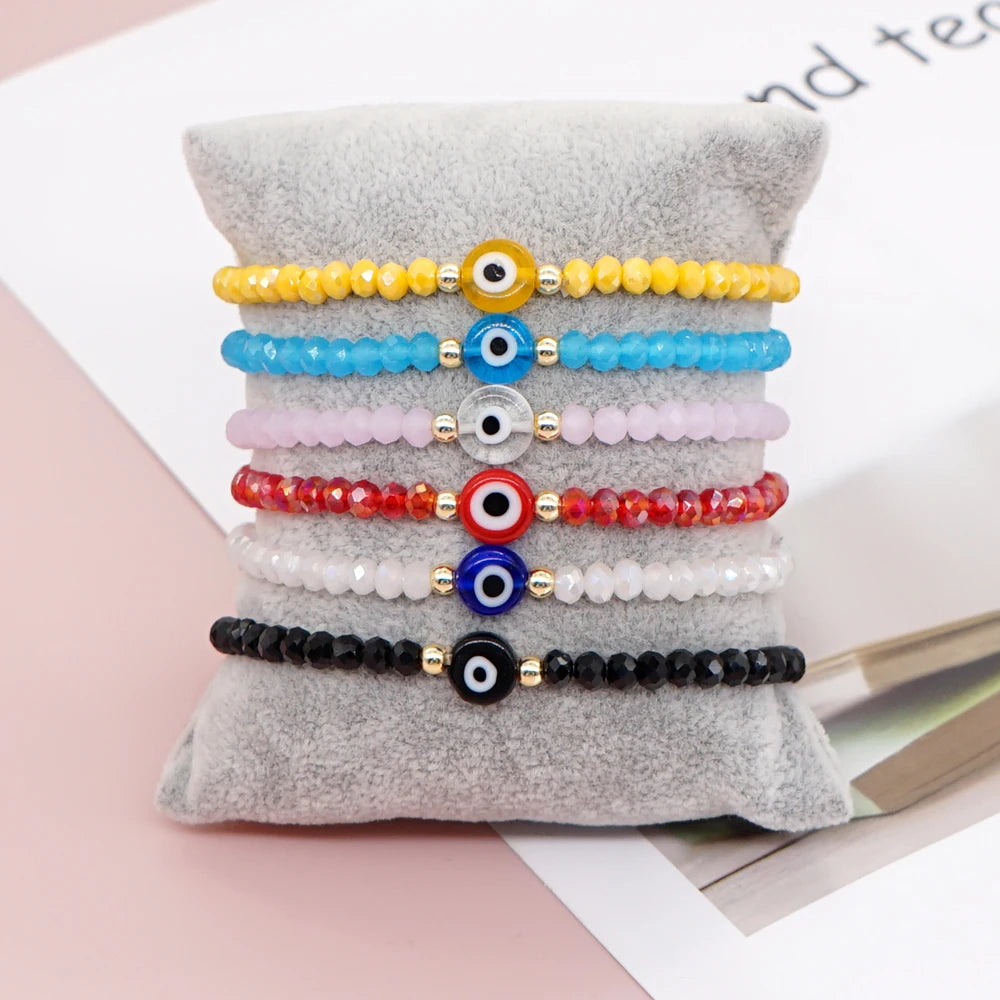 Hemasa Set of 6 Colours  Evil Eye  Beads Stretchable Bracelet for Women