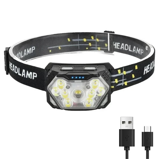 Hemasa USB Rechageable Motion Sensor Headlight 9 Led Strong Light Headlamp Portable Fishing Camping Outdoor Head Lamp Work Flashlight