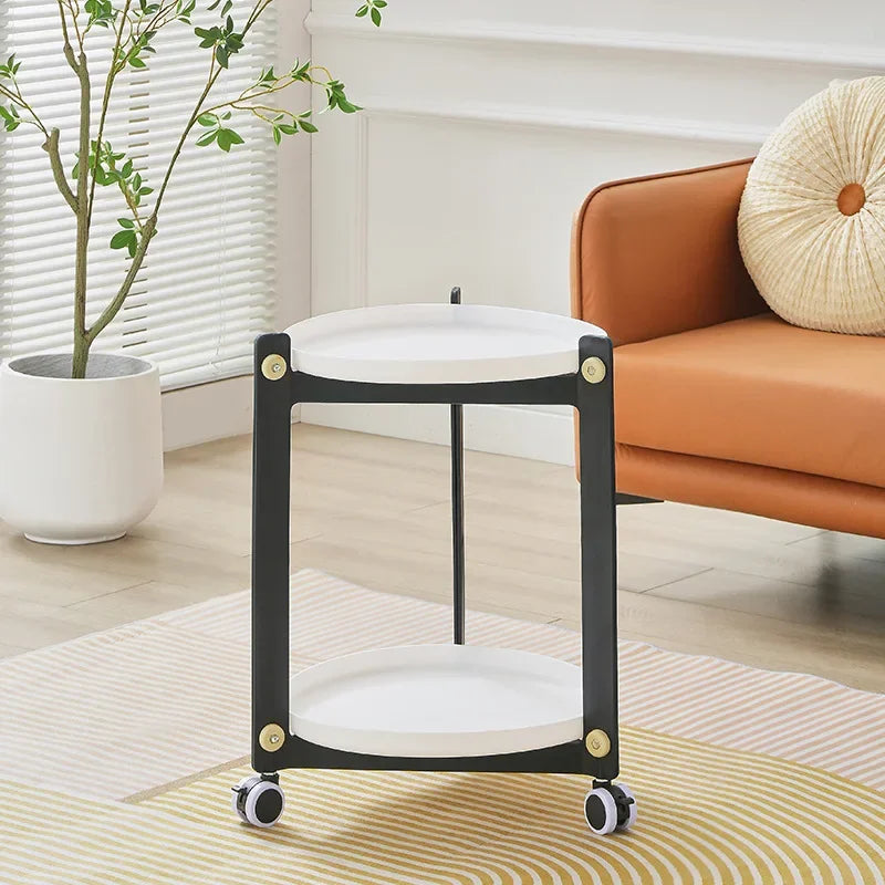 Living Room Mobile Round Coffee Table Nordic Creative Home Cart Movable Storage Rack Storage Bedroom Bedside Trolley