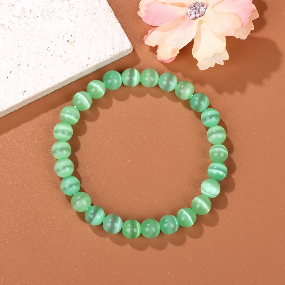 Hemasa 8mm Natural Cat Eye Beaded Bracelets for Women