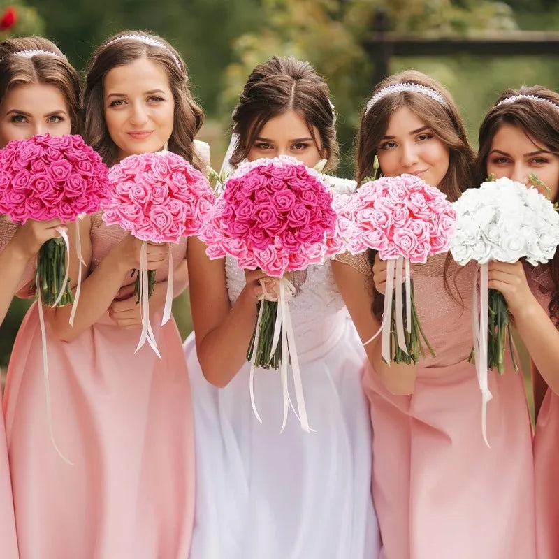 Tejesa 30/50Pcs Artificial Bridal Bouquet Foam Rose Flower Head Fake PE for Home Room Dceoration Party Wreath Accessories Wedding Decor
