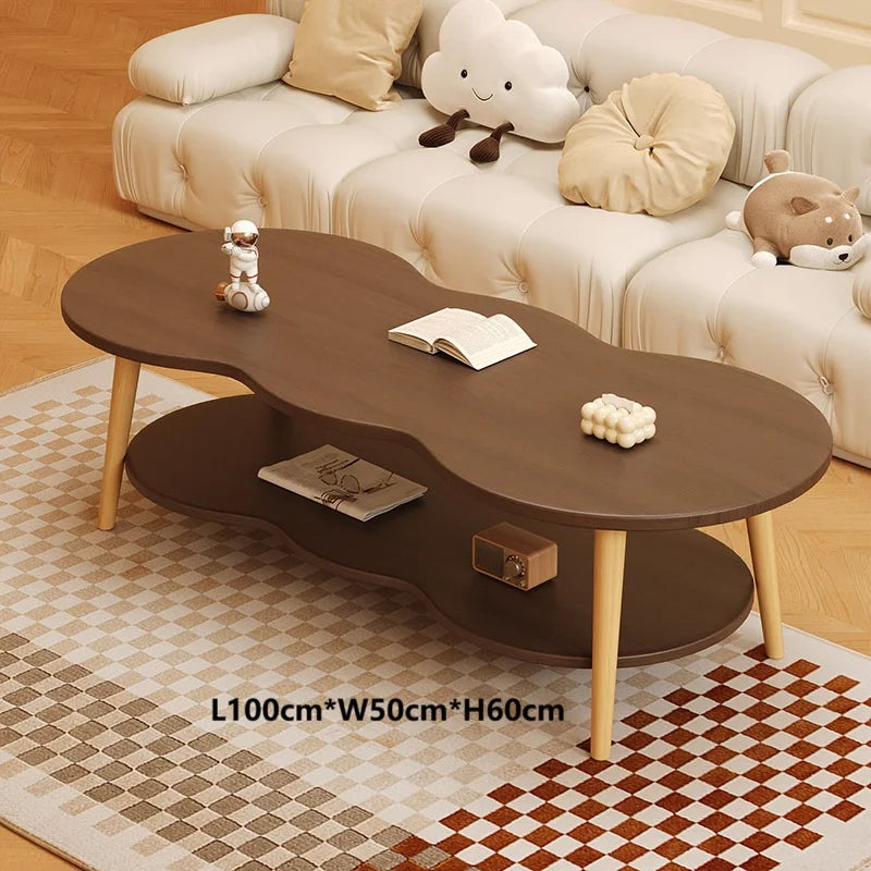 Formwell 100*50cm top 2 tier Peanut-Shaped Coffee Table Sofa Table Accent Table for Living Room easy assembling solid wood legs