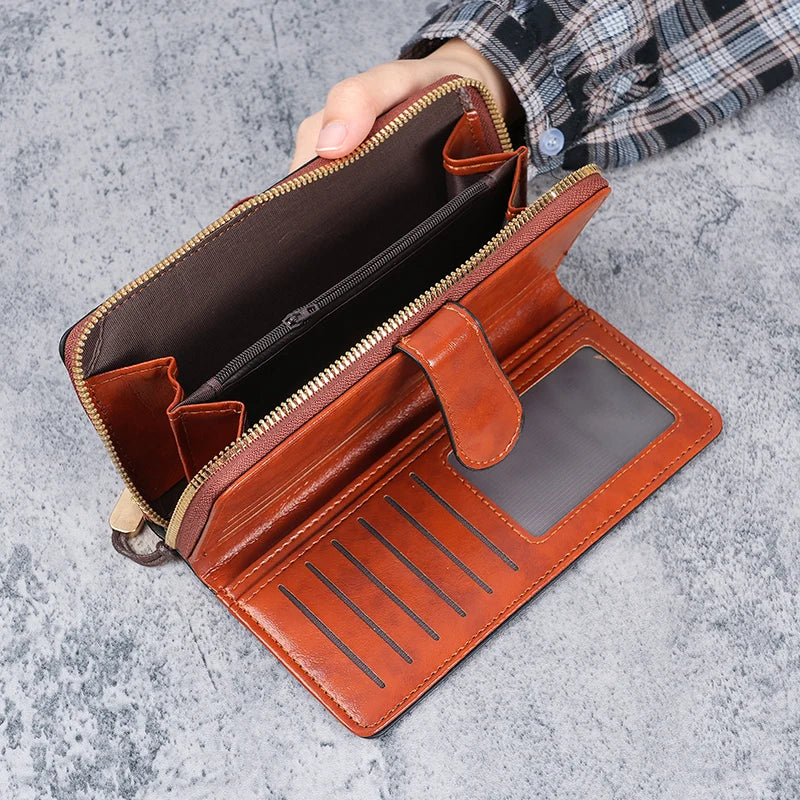 Hemasa Women's oil wax leather wallet / coin wallet Multi-function mobile phone bag multi-card bag