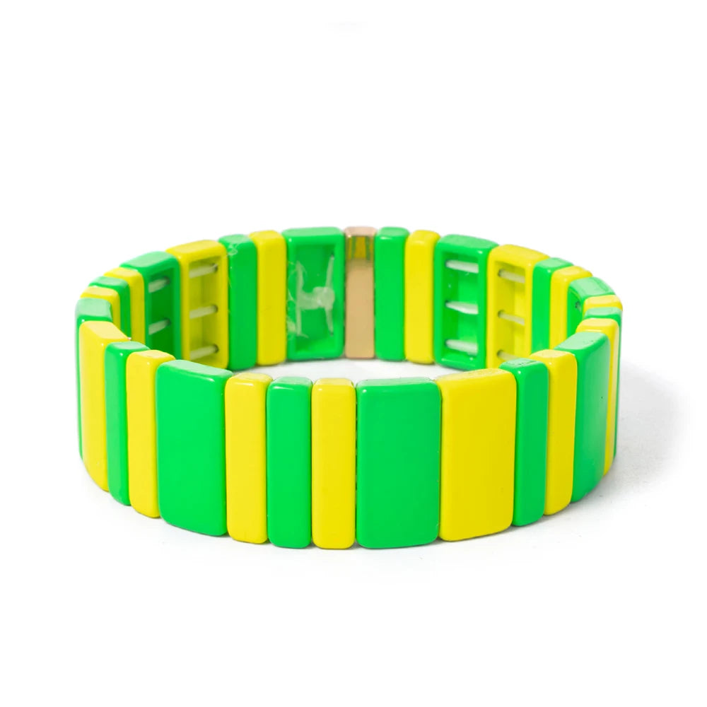 Tejesa Yellow Red Color  Enamel Tile Beads Bracelets For Women /Hand Jewelry Charms Beach Elastic Bangle For Party Luxury