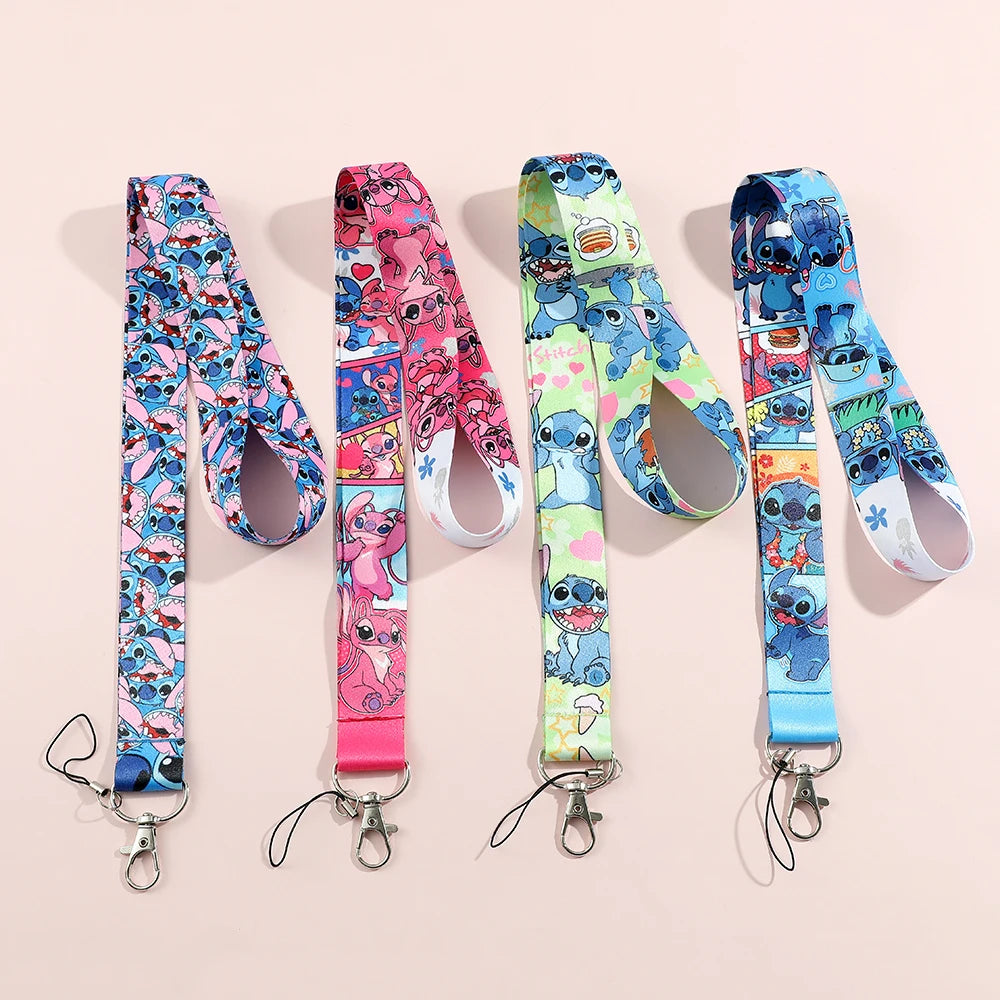 Lilo Stitch Cute Couples Lanyard For Keys Chain Credit Card Cover Pass Mobile Phone Charm Straps ID Badge Holder Key Accessories