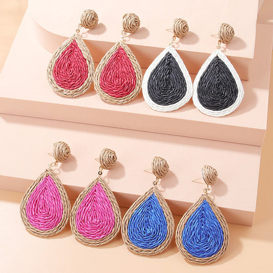 Handmade Rattan Earrings for Women Girls Bohemian Colorful Vintage  Round Drop Dangle Earrings Summer Beach Jewelry