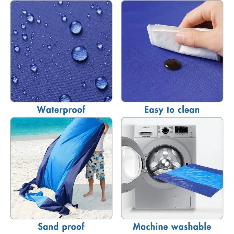 Tejesa Beach Blanket Waterproof Sandproof Beach Mat 2x2.1m for 2-8 Adults Quick Drying Outdoor Picnic Mat for Travel, Camping, Hiking