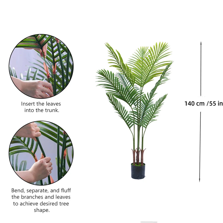 Tejesa 140cm Large Artificial Palm Tree with pot Tropical Fake Plants Areca Palm Tree Decoration for Indoor and Outdoor Living Room