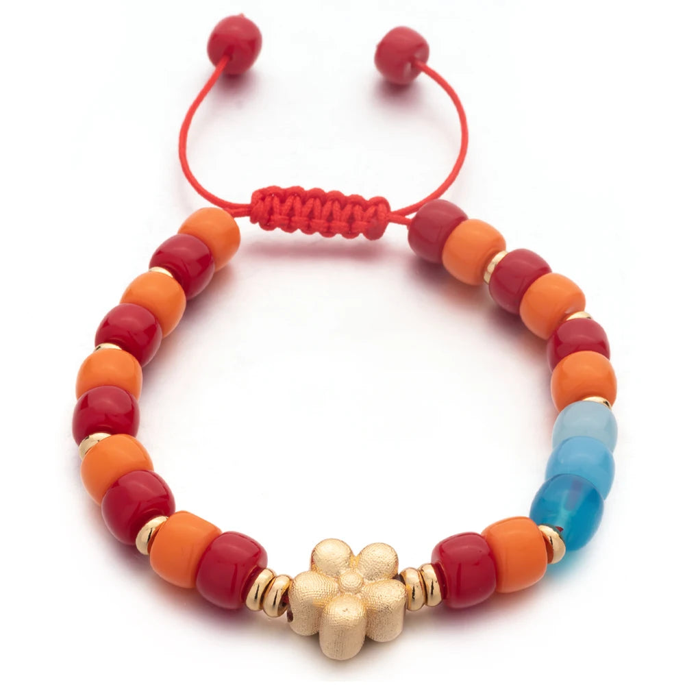 Tejesa Handmade  Colorful Glass Crystal Beads Braided Bracelets  with Heart Charms For Women