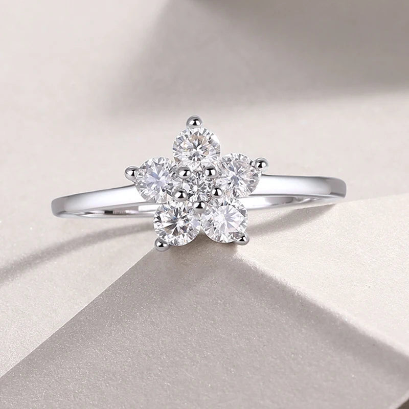 Hemasa  Moissanite Cute Flower Wedding 925 Sterling Sliver Ring