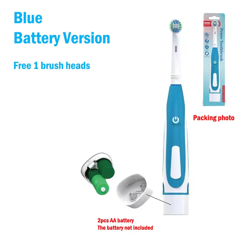Electric Toothbrush Rounded Vibrate Heads Teeth Brush Soft Bristle Rotation Gum Care Battery Power Teeth Whitening For Adults