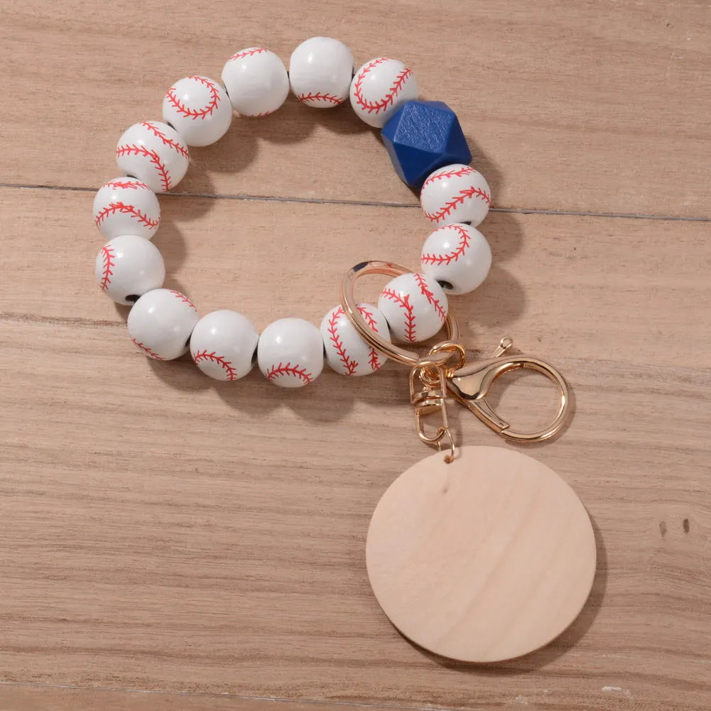 2024 New Fashion Ball Charm Bracelet Keychains for Women Girls Sports Bracelet Key Chain Wood Baseball Beads Wrist Keychain Gift