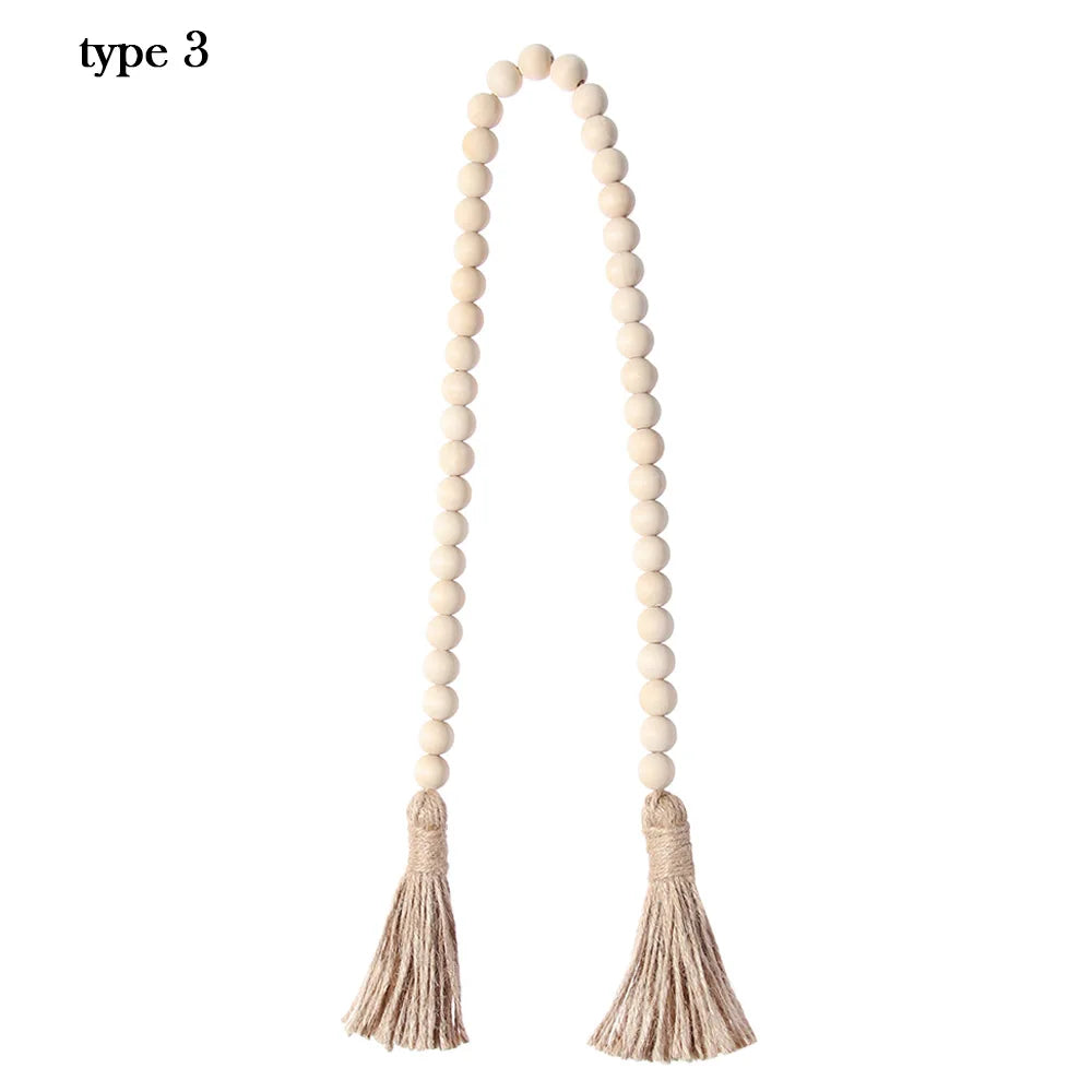 Wood Bead Garland with Jute Rustic Boho Tassels String DIY Wall Hanging Handmade Garland Farmhouse Home Decor Ornament Gift