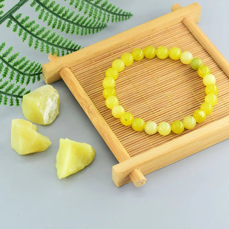 Natural Lemon Jade Bracelets Natural Yellow Stone Beads Bracelet for Men Women Geniune Ice Lemon Gem Elastic Jewelry Lover Gift