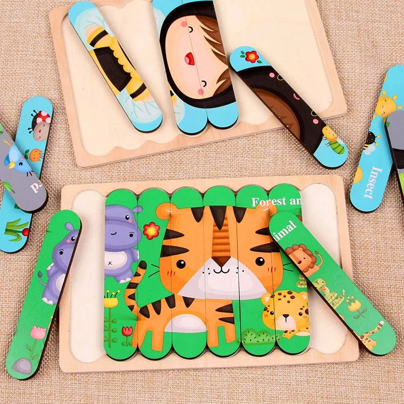 Hemasa Baby Wooden Montessori Puzzle Child Game Wooden Puzzle 3D Cartoon Animal Puzzle Babies Toys Puzzles For Kids 1 2 3 Year Old