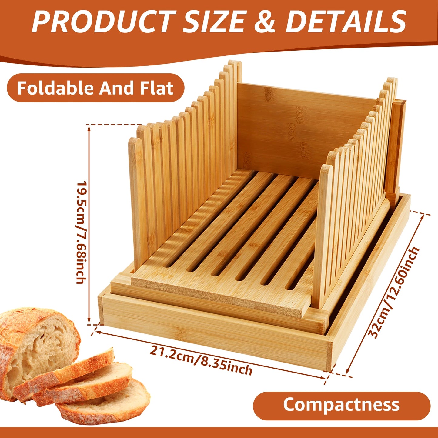 Tejesa Bread Slicer Foldable Toast Bread Slicer with Crumb Tray Fruit Cutting Board Adjustable for Bread Loaf Cakes Reuse Slicing Guide