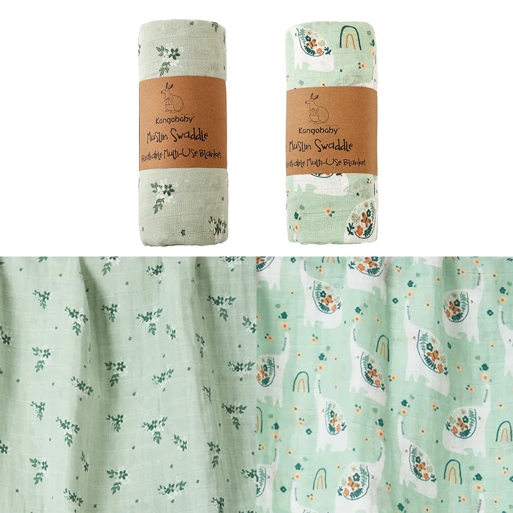 Tejesa 2pcs Set 100% Cotton Baby Muslin Swaddle Blanket / Newborn Bath Towel / Infant Wrap