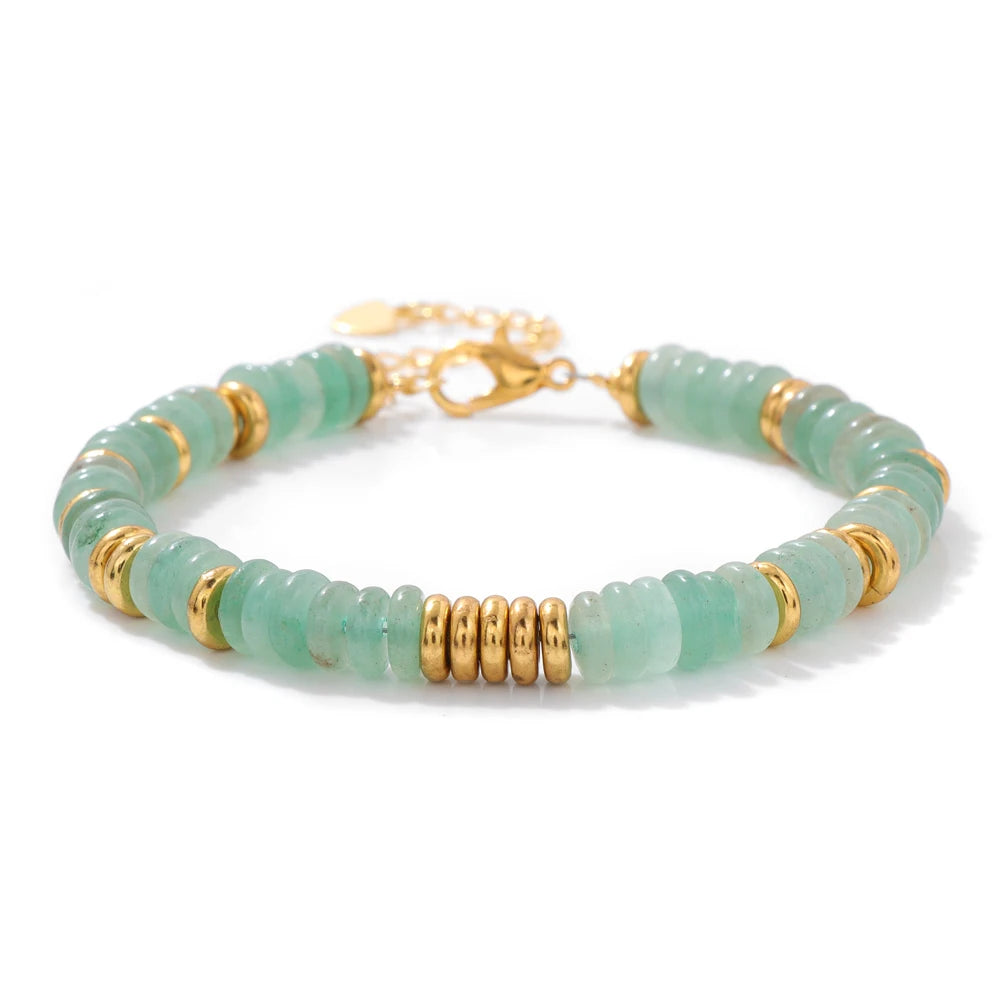 Tejesa Rondelle Natural Stone Flat Beads Bracelets For Women Men /Green Aventurine Lapis Lazuli Indian Agates Chain Bracelet Jewelry