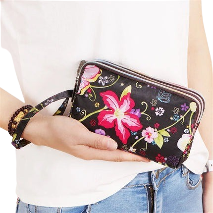 Hemasa 3 Zipper Women Waterproof Purse Cell Pouch Handbag Wallet Wristlet Bag Women'S Fabric Coin Purse Bag Mobile Wallet Clutch Bag