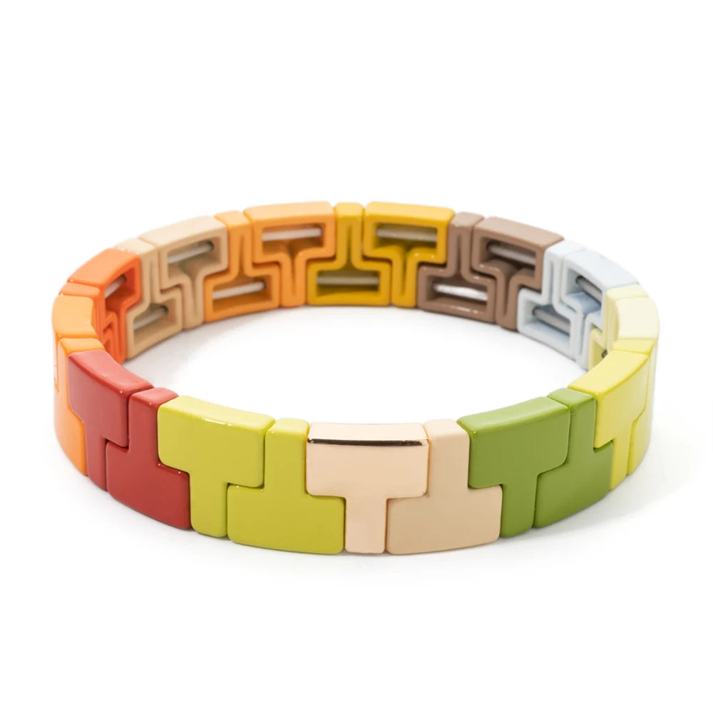 Hemasa Enamel Bracelets For Women Colorful Enamel Concave-Convex Beaded Elastic Bangle Handmade Hand Boho Accessory