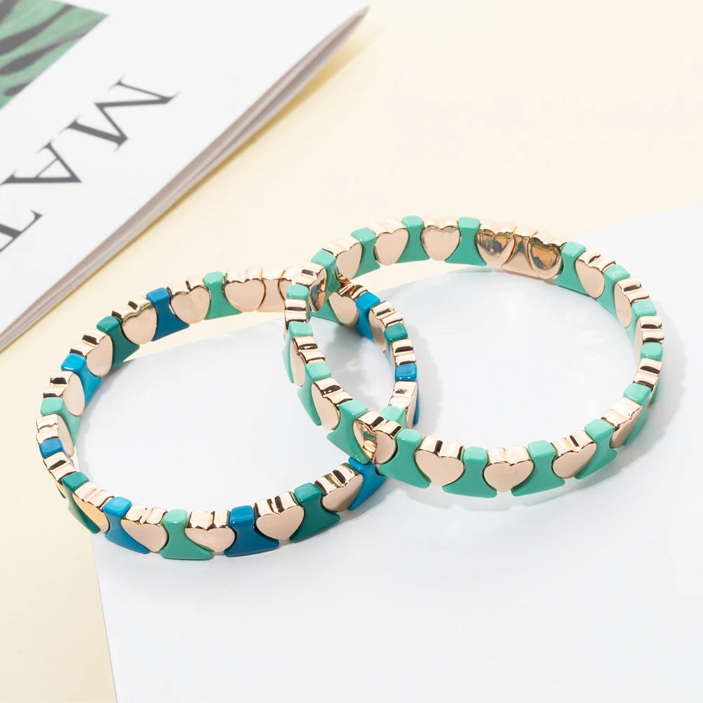 Tejesa Gold Color Heart Shape Bracelets / Elastic Love Bangle For Women Couple Jewelry