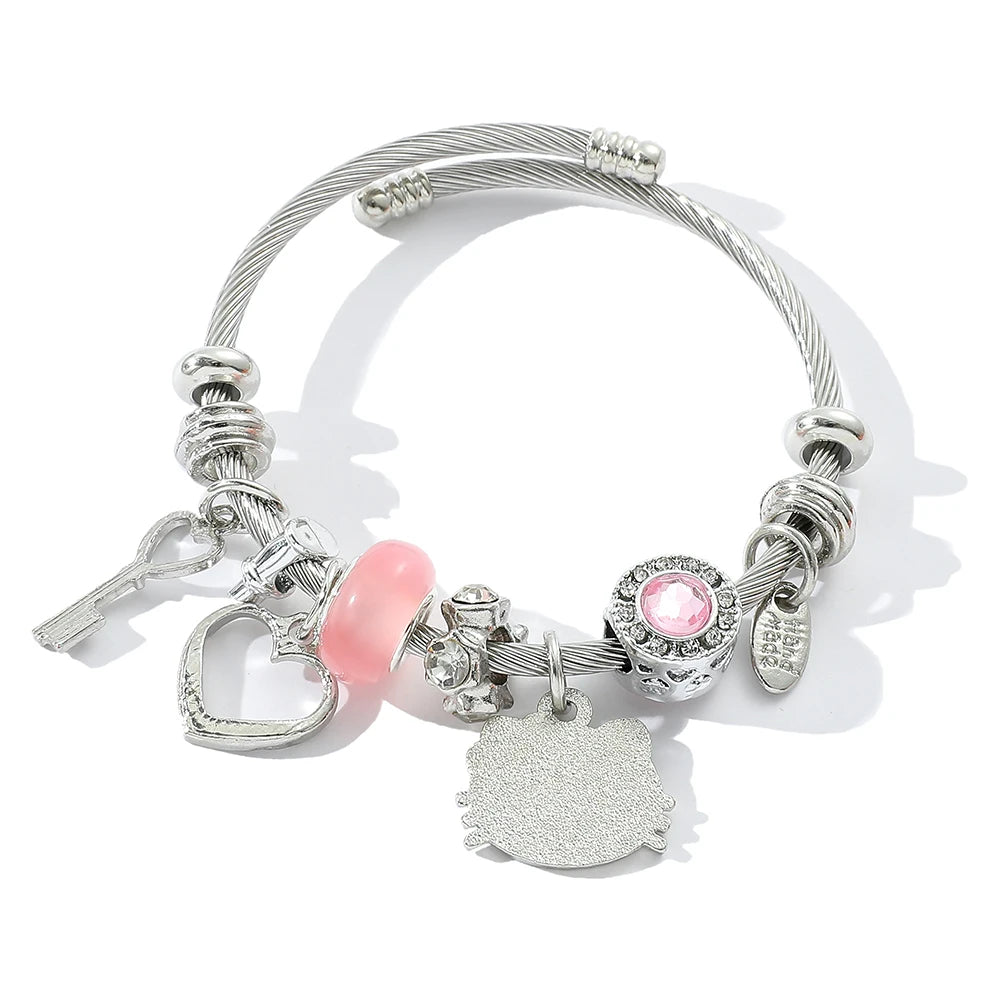 Sanrio Cartoon Charms Bracelets Kawaii Hello Kitty Beads Pendant Hand Chains Cute Bangle Jewelry Accessories Gifts for Girls