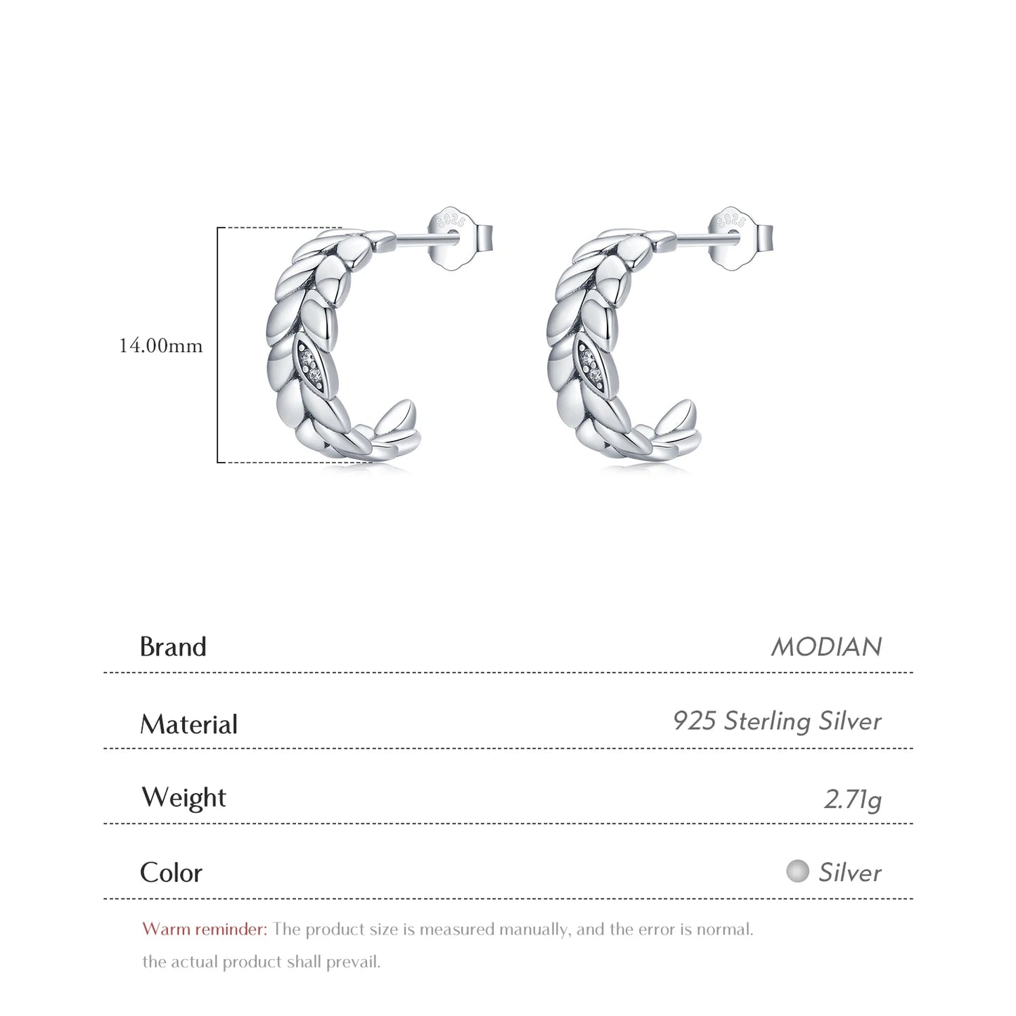 MODIAN Vintage Stud Earrings 925 Sterling Silver Platinum Plated  Lucky Leaves Hypoallergenic Earrings For Women Trendy Jewelry