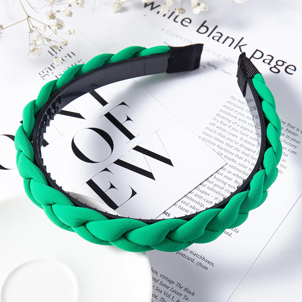 Fashion Solid Color Braid Hairbands For Women Weaving New Non-slip Headband Wide Hair Hoop Bands Bezel Hair Accessories Headwear