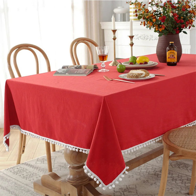 Cotton Fabric Tablecloth Tassels Stitching Washable Table Cloth for Wedding Party Dining Banquet Decoration Luxuriou Table Cover