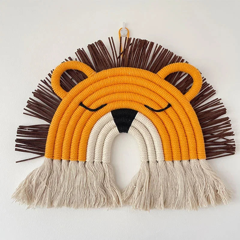 Hemasa  Lion Deer Macrame Wall Hanging For Kids Room Decor Woven Lion Tapestry Cactus Hanging Pendant Decoration