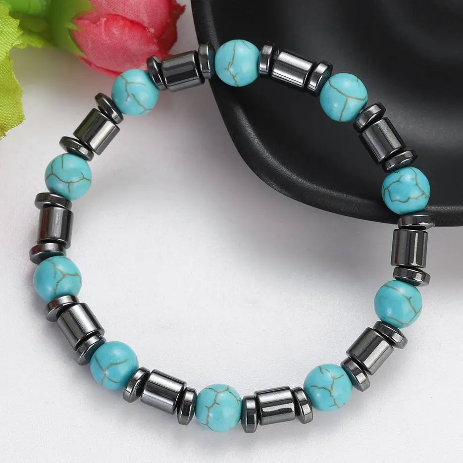 2023 New Fashion Natural Stone Beads Bracelet 8MM Black Hematite Turquoises Beaded Stretch Bracelets Bangles Women Men Gift