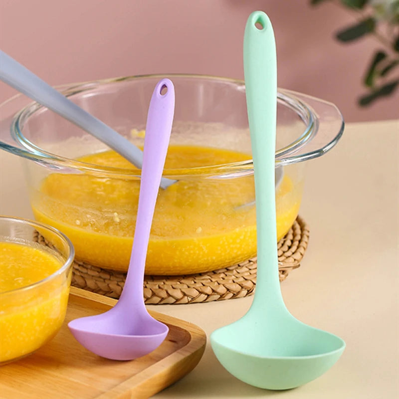 Hemasa Long Handle Silicone Soup Spoon Large Ramen Noodles Tablespoons Hot Pot Porridge Ladle Scoop Kawaii Japanese Kitchen Utensils