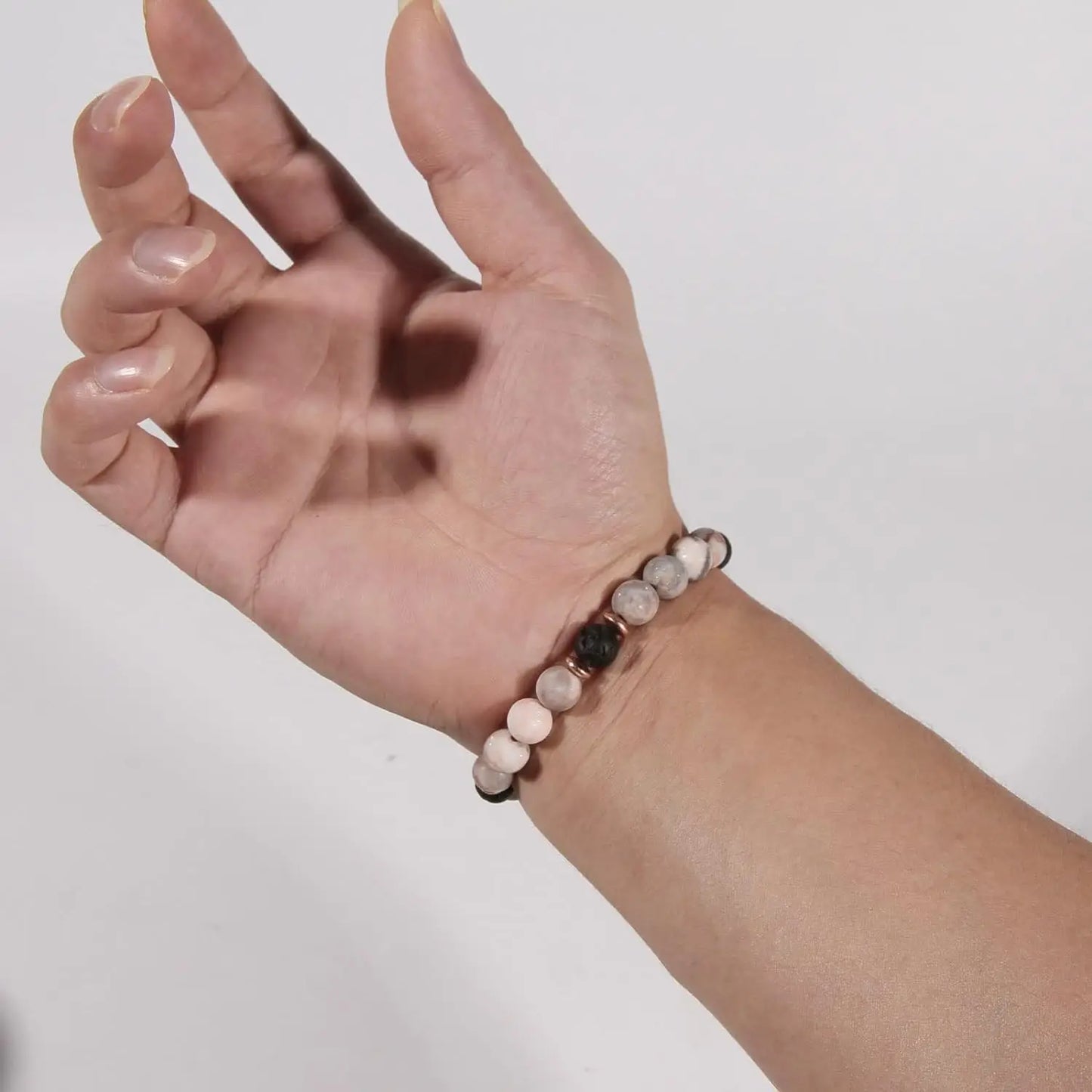 FTCY Stress Relief Yoga Relaxation Bracelets for Women Lava Rock Pink Zebra Jasper Anti Anxiety Adjustable Beaded Hand Chains