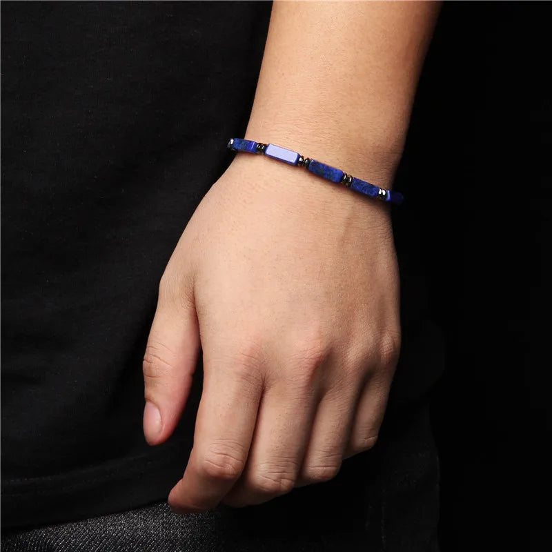 Tejesa Rectangle Shape Amethysts Bracelet Natural Stone Indian Agates Lapis Lazuli Adjustable Braided Bracelets For Women Men Jewelry