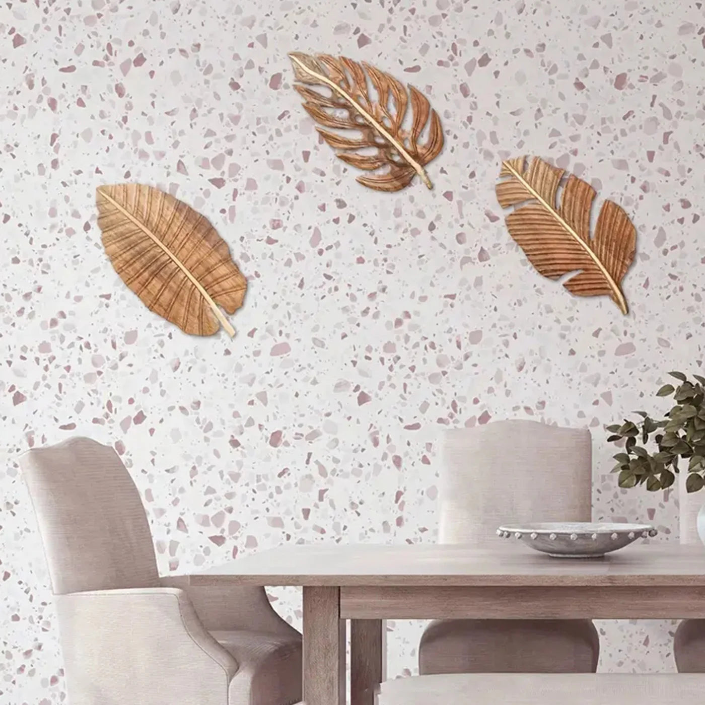 Hemasa 3pcs Wood Leaf Wall Art Decor, Bohemian Home Decor, Wood Wall Sculptures for Living Room, Indoor Wall Hanging Decoration
