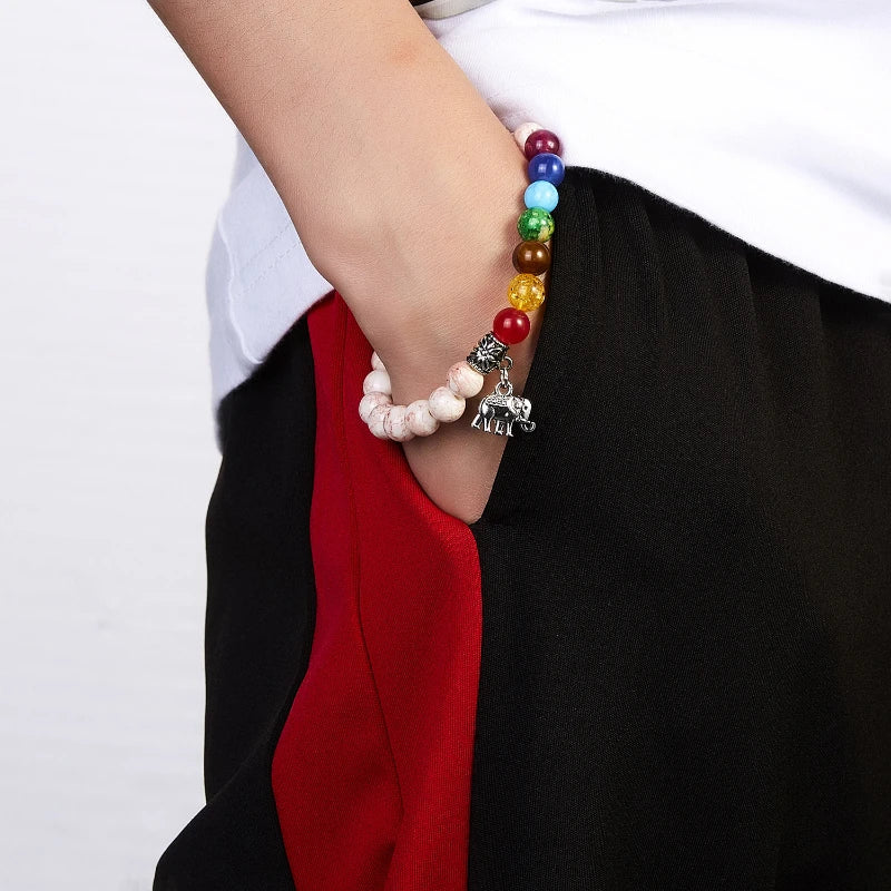 Kolmsta 7 Chakra Reiki Prayer Healing Balancing Bracelet Elephant tree of Life Natural Beads Bracelets Yoga Meditation Jewelry