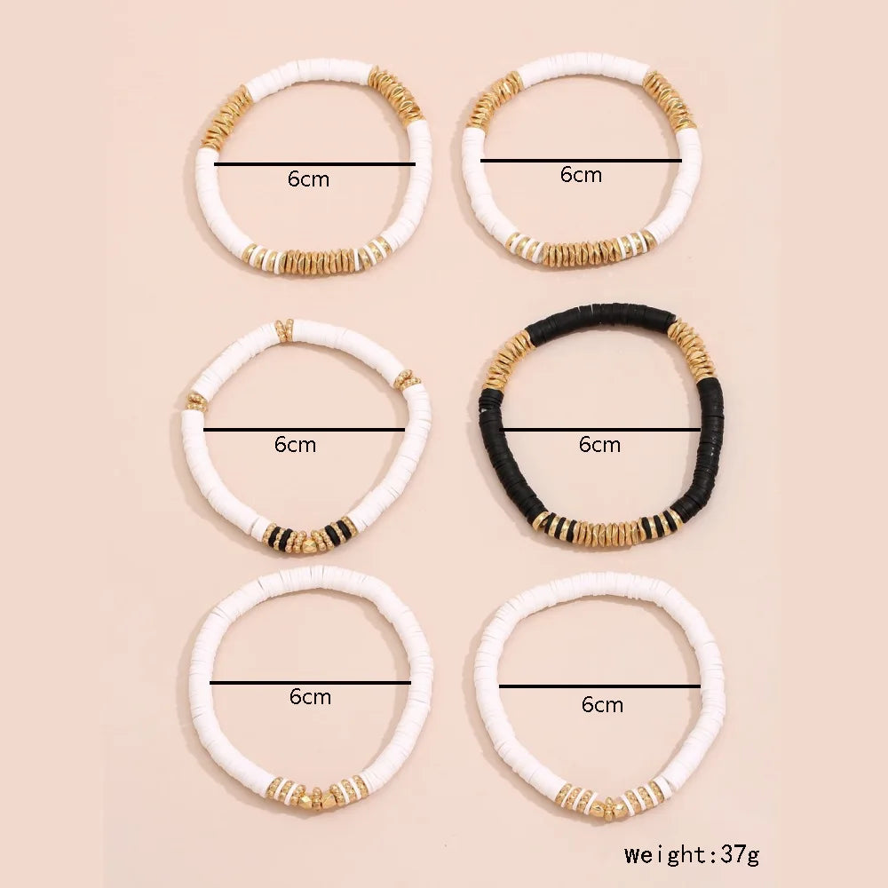 Hemasa 6Pcs/Set Summer Beach 6mm Soft Polymer Clay Beaded Bracelet Women Multilayer Bohemia Ethnic White Bracelet For Women YB-29