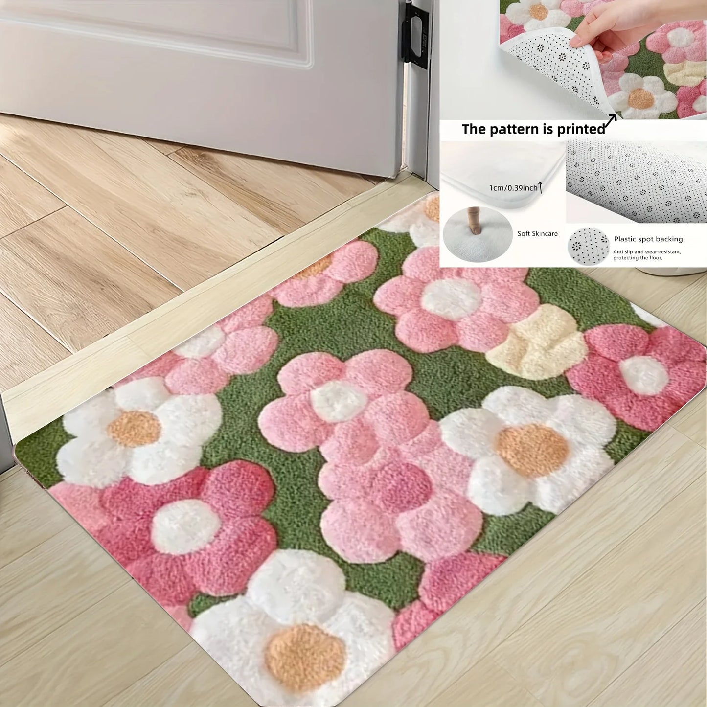 Hemasa  Floral Bath Mat /Ultra-Soft/ Quick-Dry & Non-Slip Rug for Bathroom/Kitchen