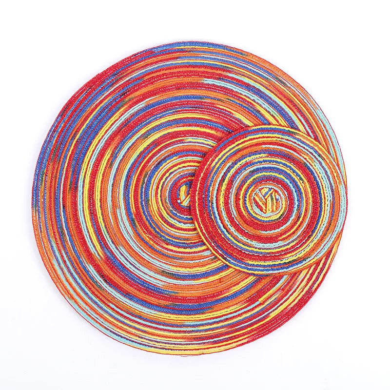 Hemasa   Woven Vinyl  Round Placemat  For  Table Non-Slip Kitchen /Tableware/ Drink Cup Coaster
