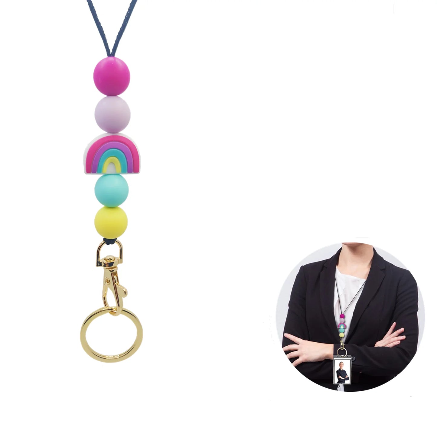 Teacher Lanyards For ID Badges And Keys Cute Beaded Lanyards With Keychain Silicone Beaded Keychain For Women Girls