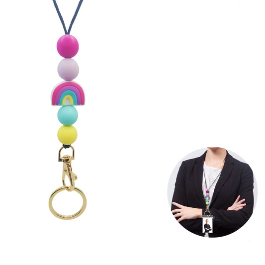Teacher Lanyards For ID Badges And Keys Cute Beaded Lanyards With Keychain Silicone Beaded Keychain For Women Girls