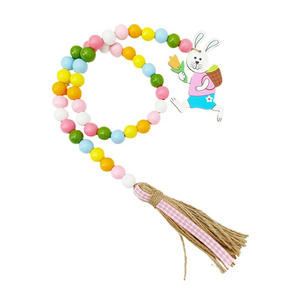 Spring Wood Bead Garland with Tassels Farmhouse for Tiered Tray Decorations Holiday Country Rustic Prayer Deration