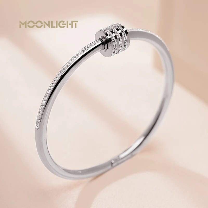 Hemasa  Classic Stainless Steel Zircon Bangle For Women /Circular Screw Bracelet