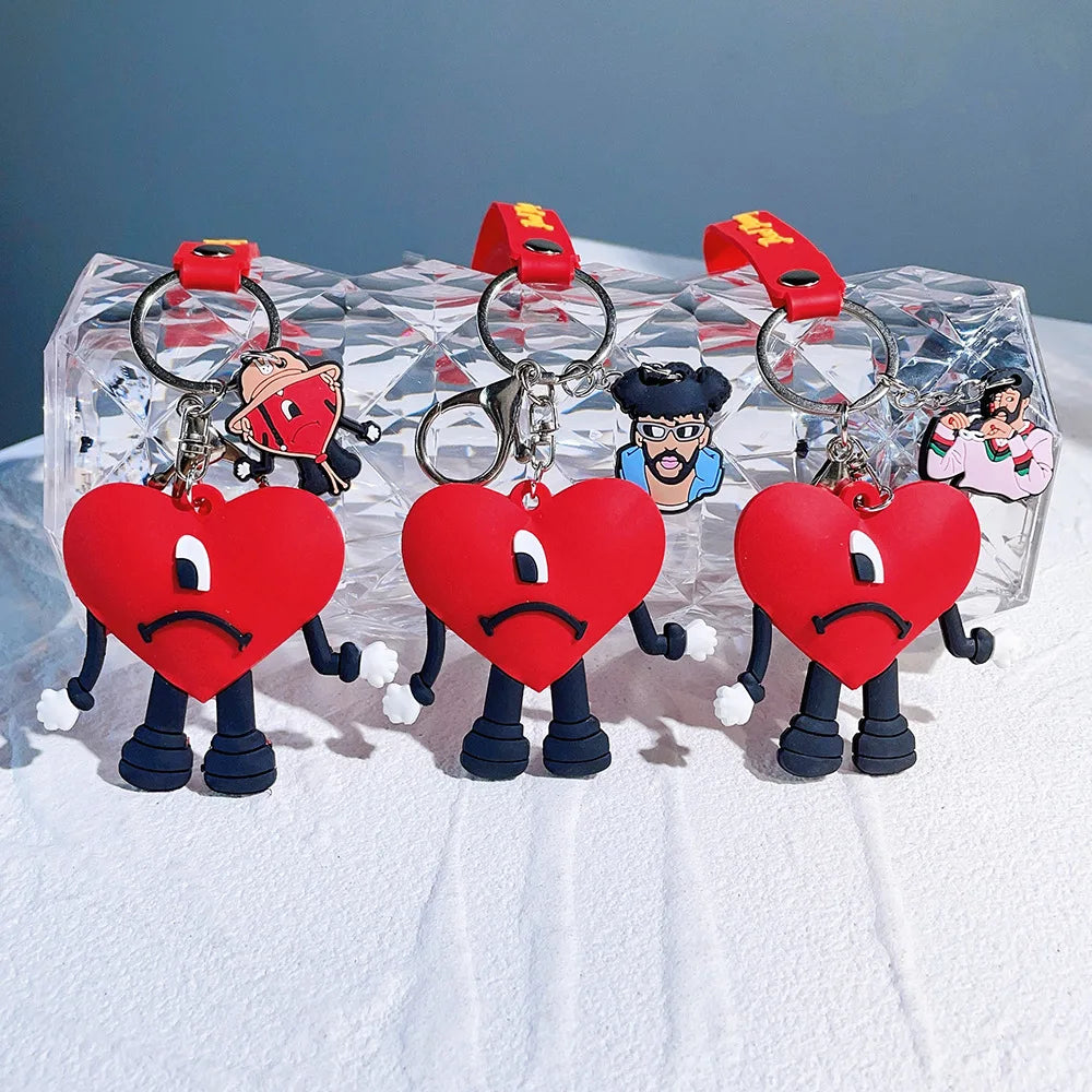 Tejesa Bad Bunny Red Heart Bad Bunny Key chain /Cartoon Silicone Love Doll Delicate Bag Gift Pendant