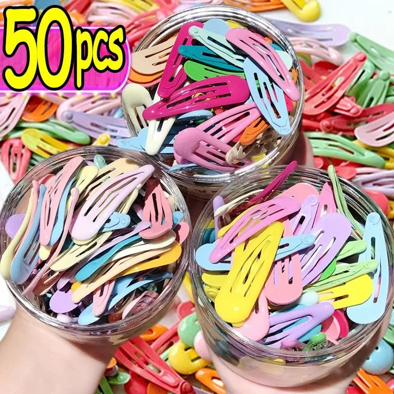 Hemasa 10/50pcs Sweet Waterdrop Snap Hair Clips Women Girls Cute Candy Color Metal BB Hairpins Barrettes Bobby Headwear Slid Pins