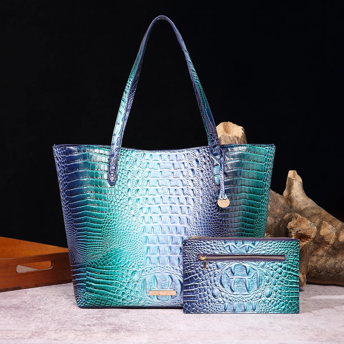 Leather Fashion Two Piece Crocodile Pattern Single Shoulder Tote Bag