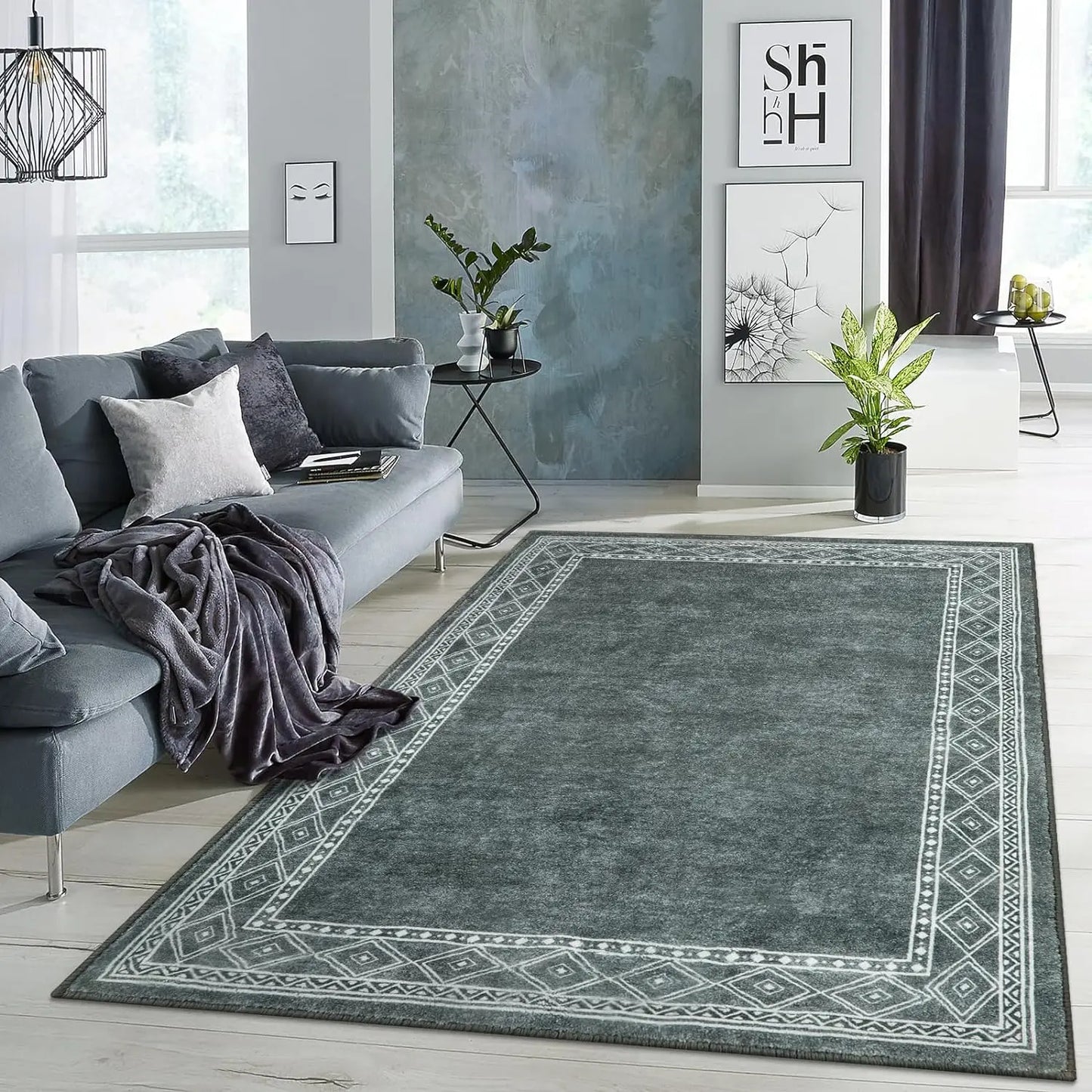 Modern Beige Bordered Washable Area Rugs Non Slip Living Room Carpet Sofa Table Large Area Rugs Bedroom Bedside Floor Mat Decor